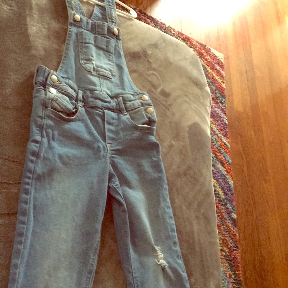 Denim distressed overalls